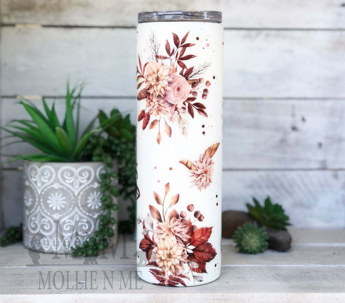 Fall Floral Personalized Custom Glitter Tumbler