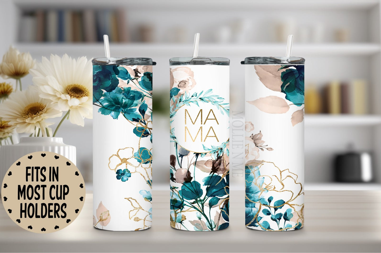 Mama Teal Floral 20oz. Skinny Tumbler