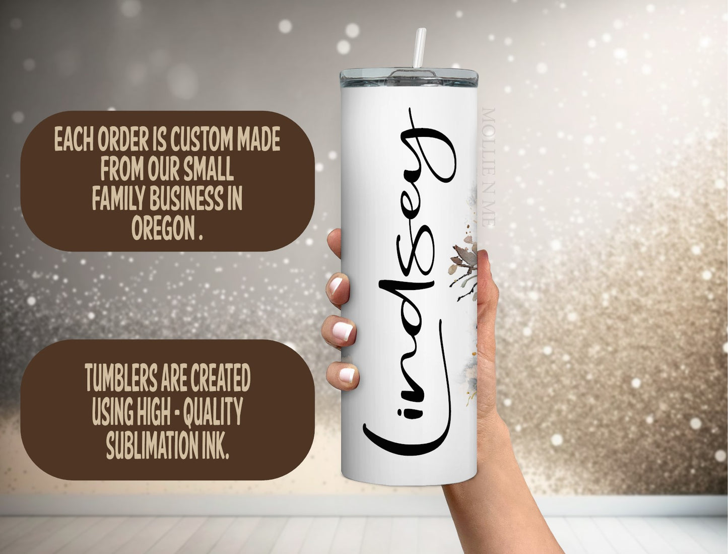 Personalized Floral Tumbler Peach and Black