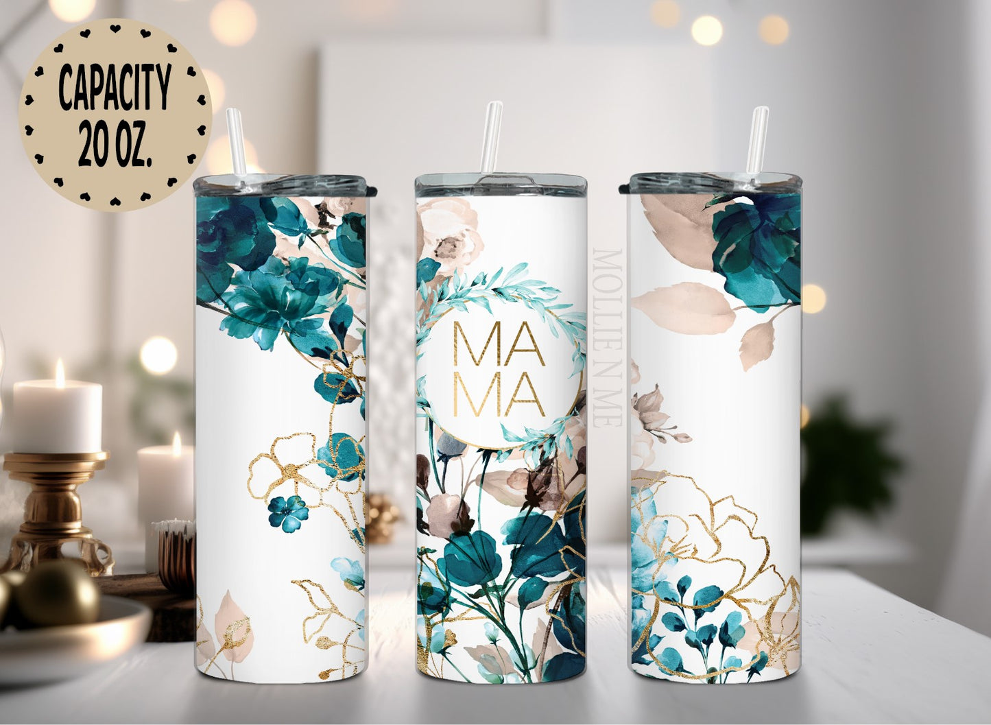 Mama Teal Floral 20oz. Skinny Tumbler