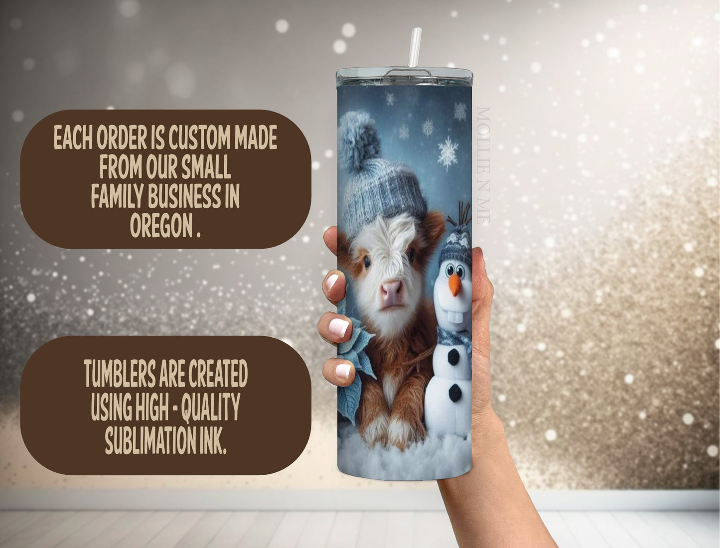 Highland Cow Winter Snowman Tumbler