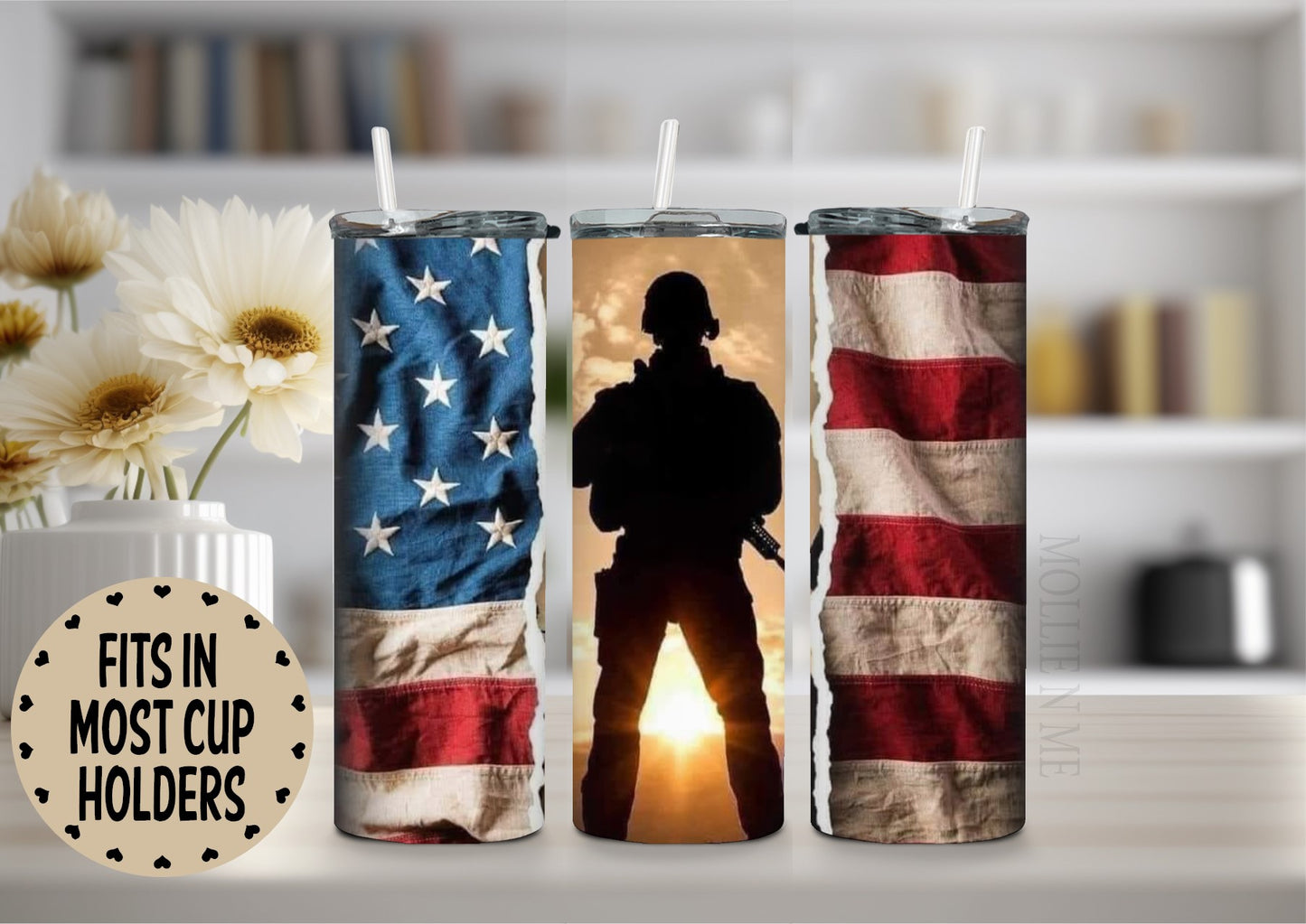 Personalized Military Soldier With Flag Tumbler