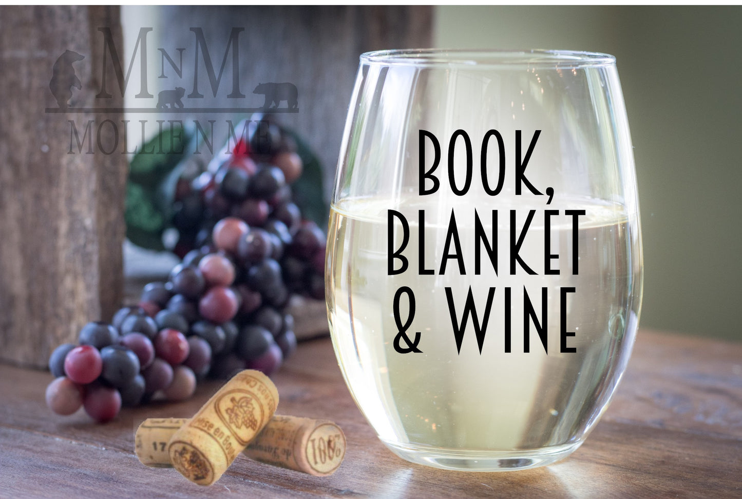 Book Blanket & Wine Stemless Wine Glass