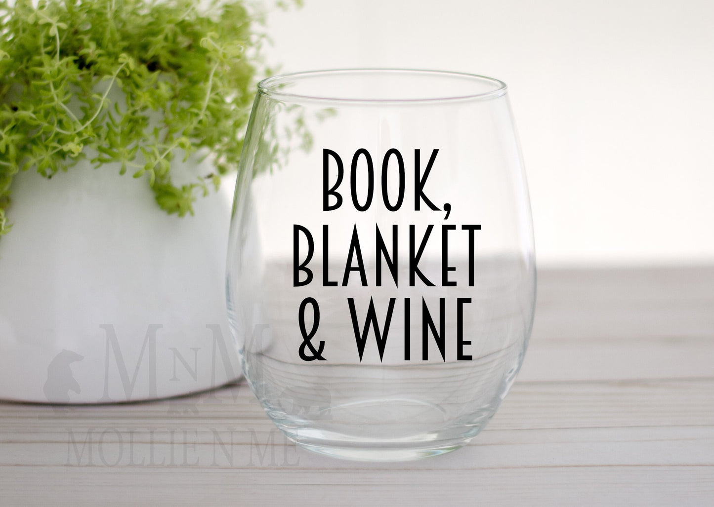 Book Blanket & Wine Stemless Wine Glass