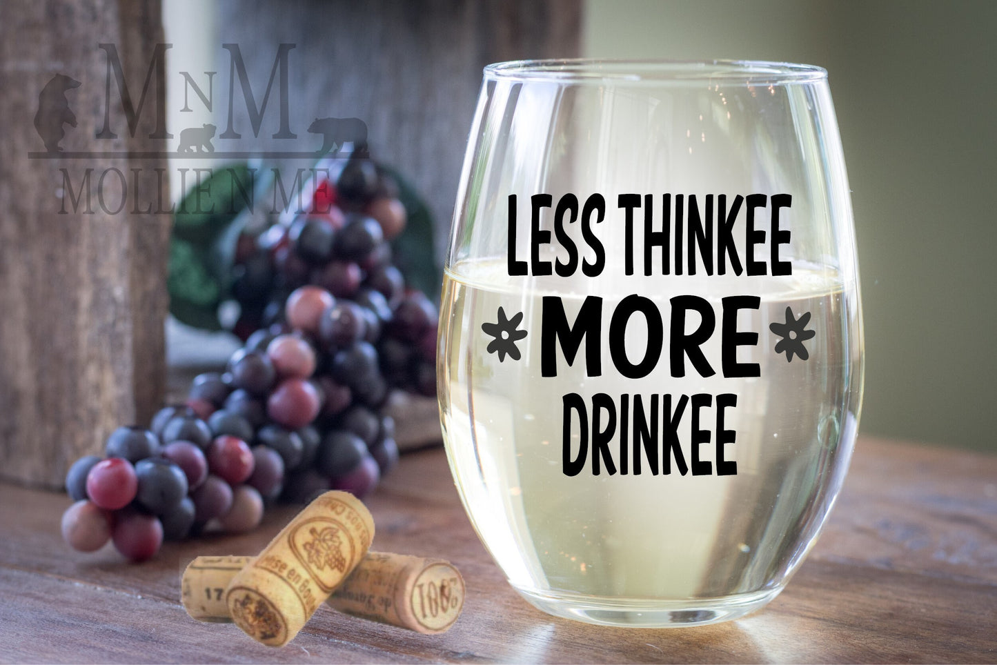 Less Thinkee More Drinkee Stemless Wine Glass