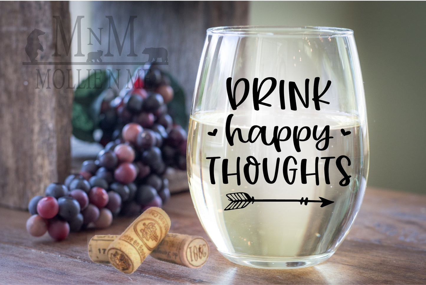 Drink Happy Thoughts Custom Glass