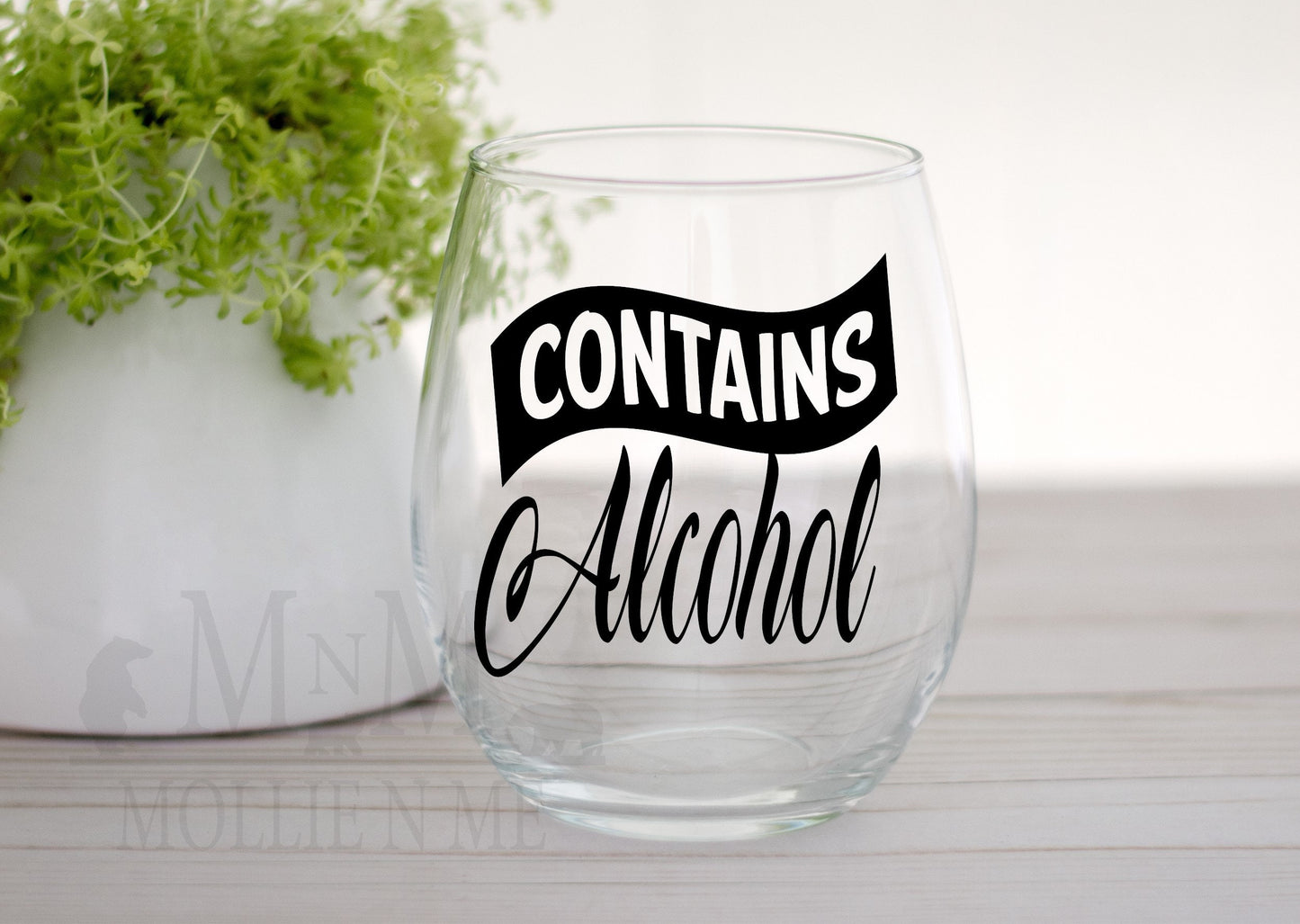 Contains Alcohol Stemless Wine Glass