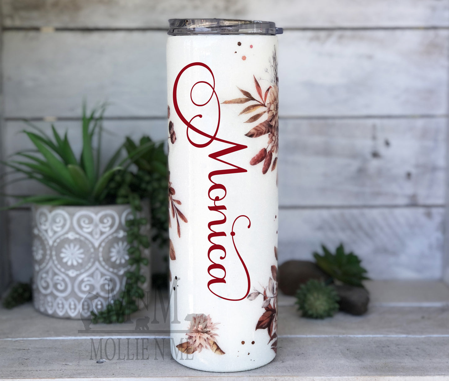 Fall Floral Personalized Custom Glitter Tumbler