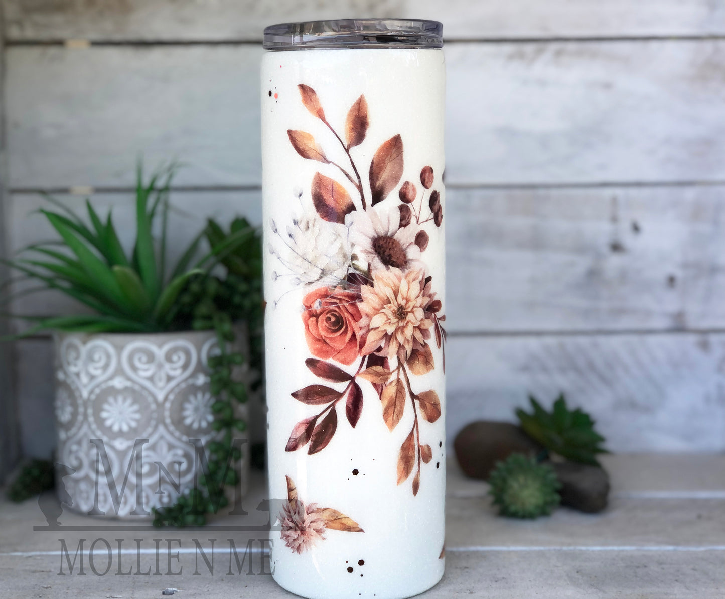 Fall Floral Personalized Custom Glitter Tumbler