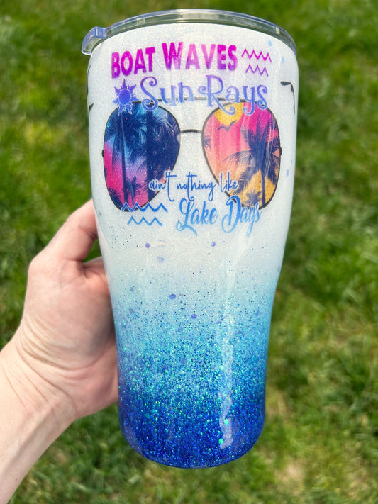 Boat Waves Sun Rays Glitter Tumbler