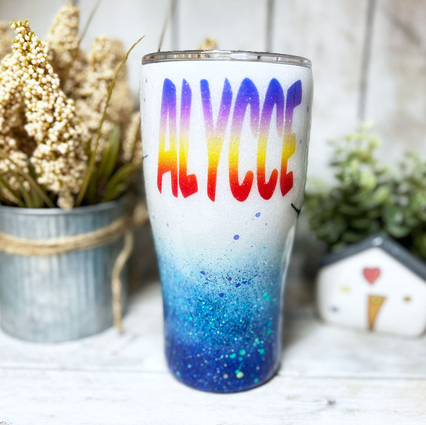 Boat Waves Sun Rays Glitter Tumbler