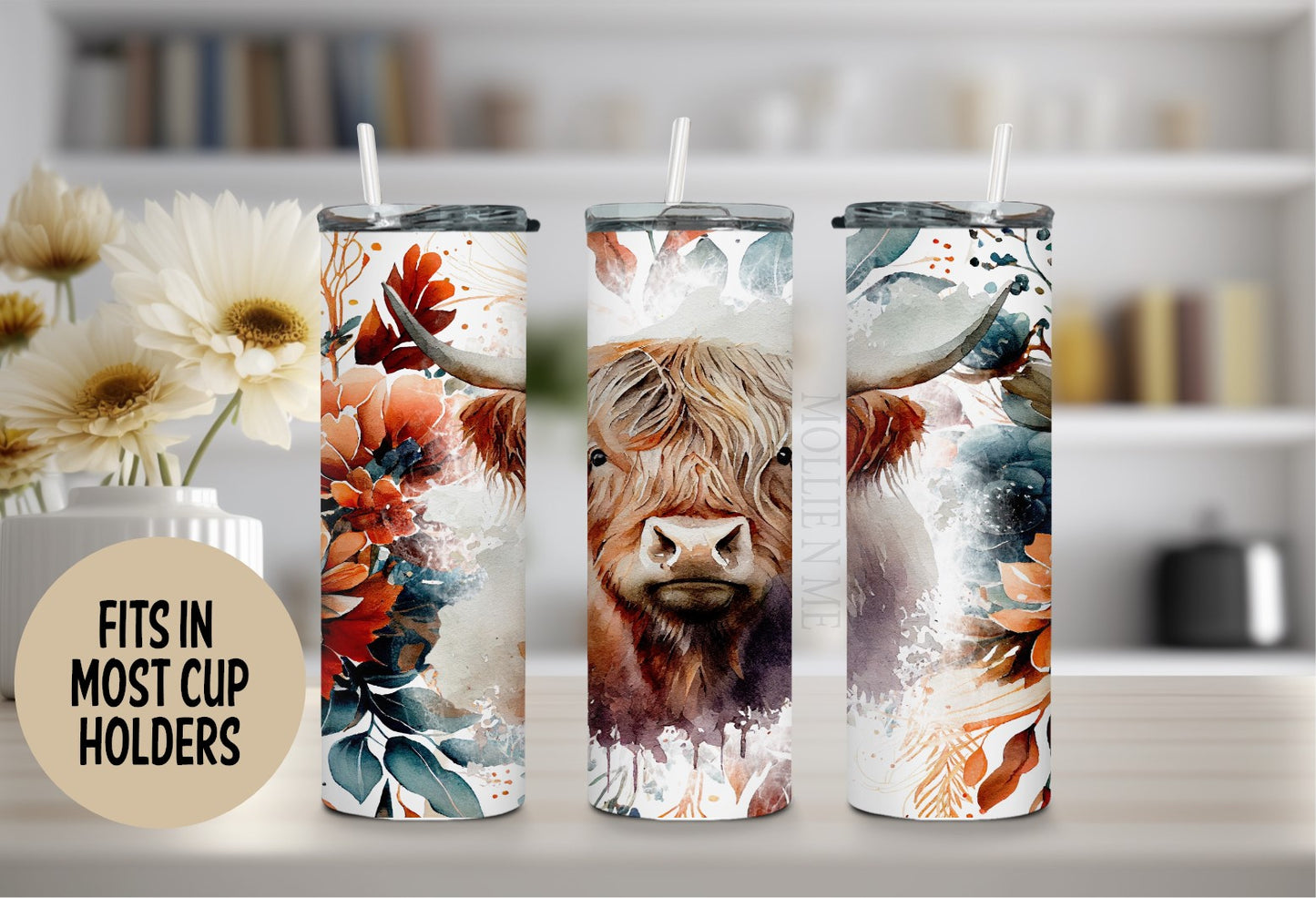 Highland Cow Floral Tumbler