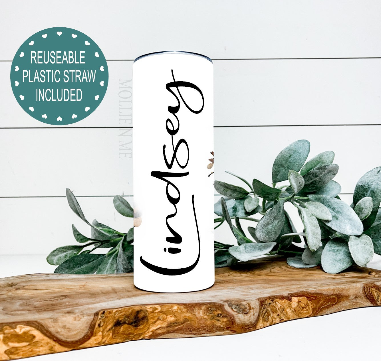 Personalized Floral Tumbler Peach and Black