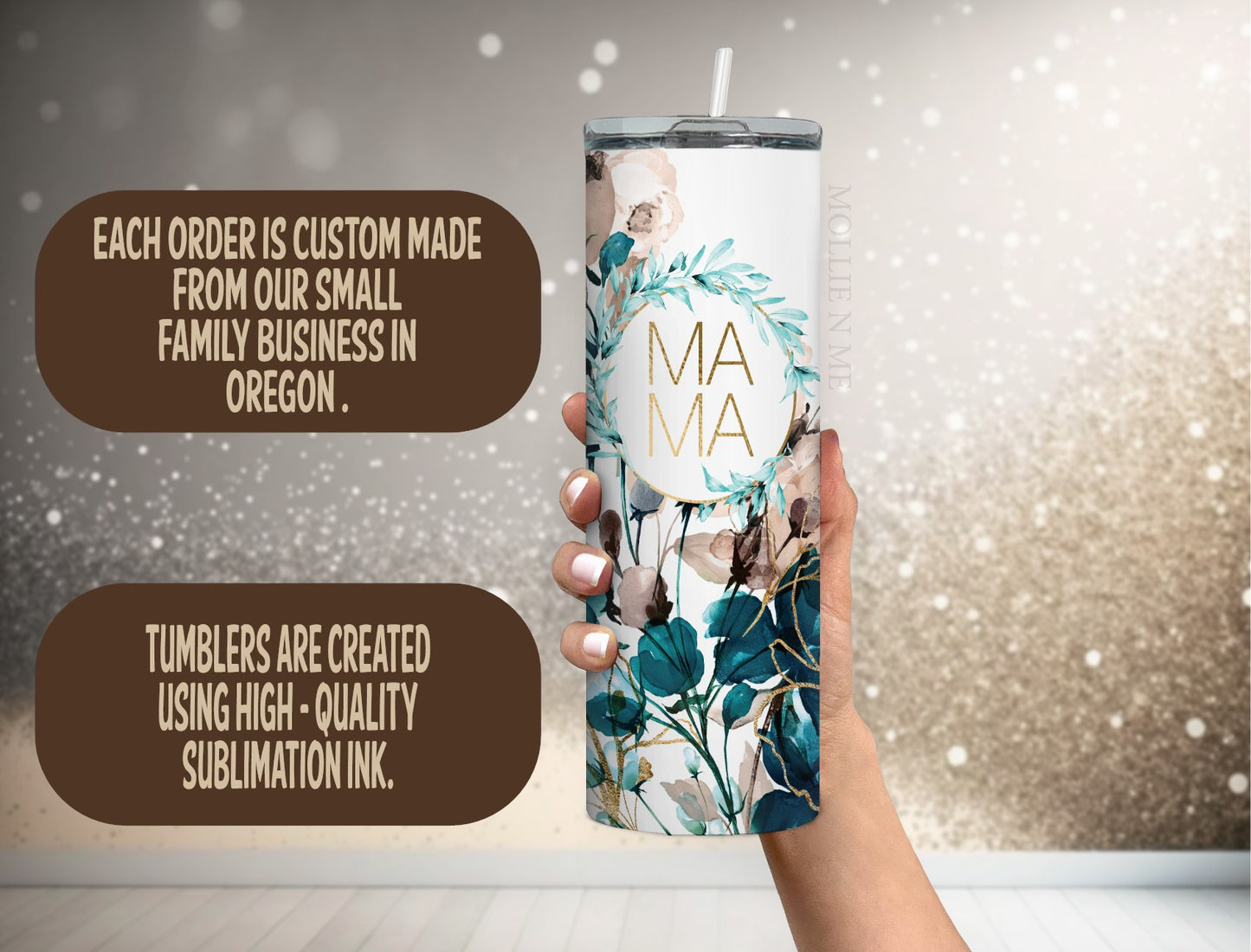 Mama Teal Floral 20oz. Skinny Tumbler