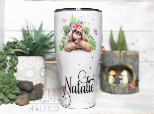Chillin Like A Sloth Personalized Glitter Tumbler