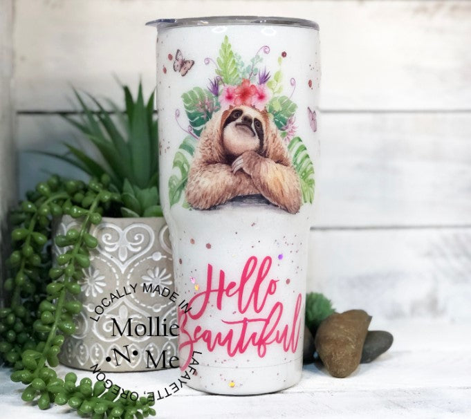 Chillin Like A Sloth Personalized Glitter Tumbler
