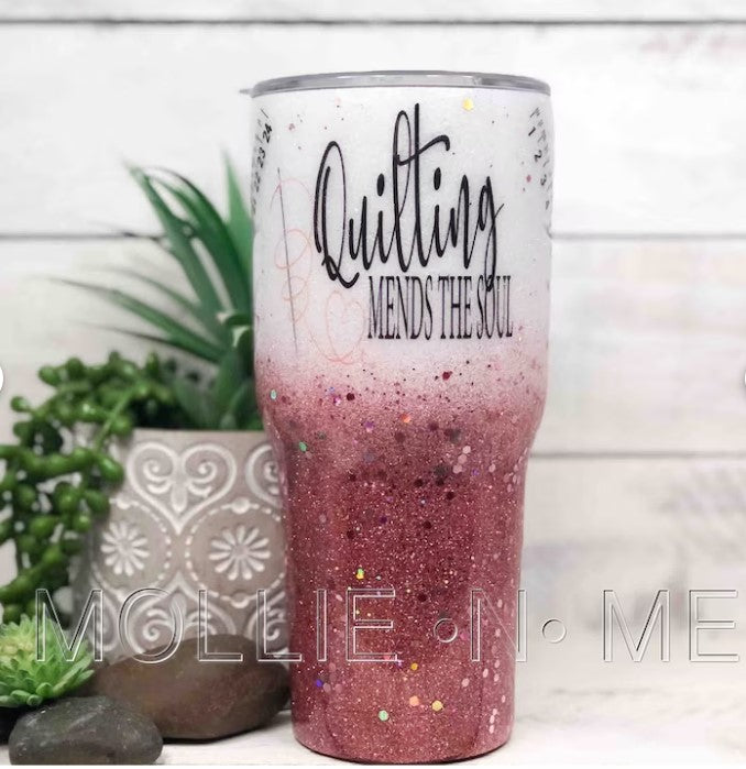 Sewing Mends The Soul Custom Glitter Tumbler