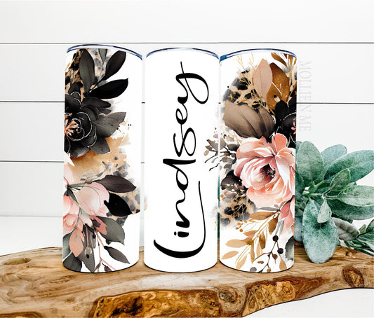 Personalized Floral Tumbler Peach and Black
