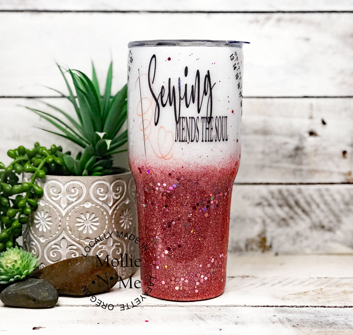 Sewing Mends The Soul Custom Glitter Tumbler