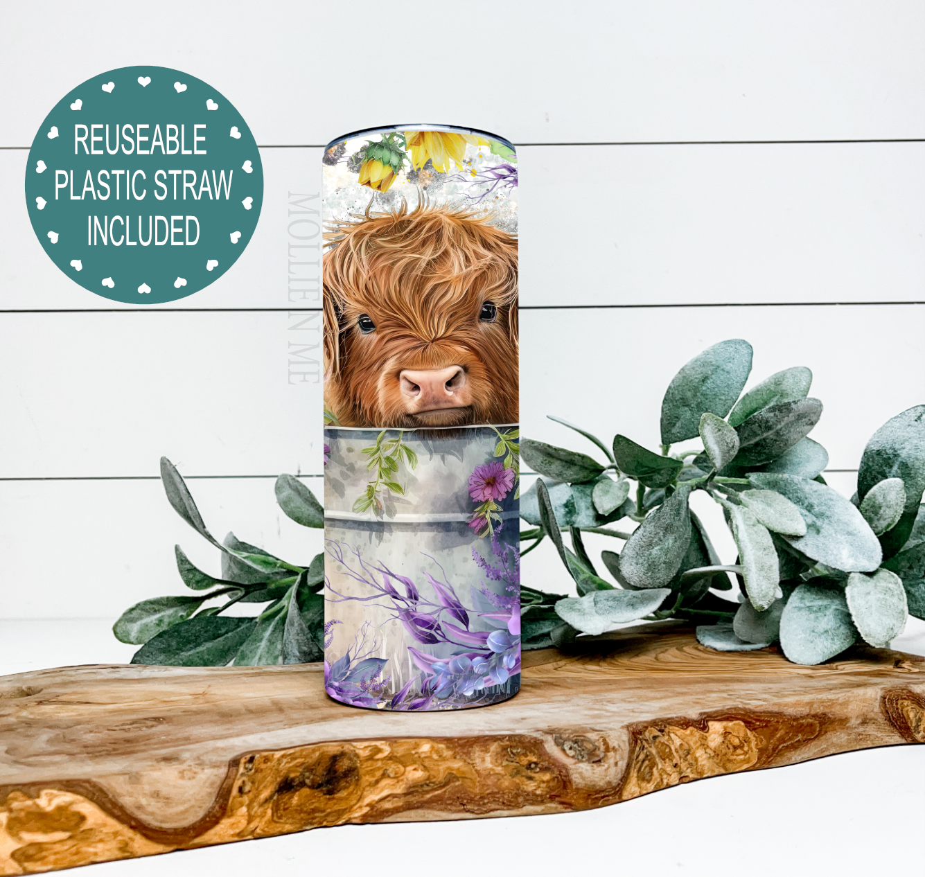 Highland Baby Cow Sunflower Purple Flower Tumbler