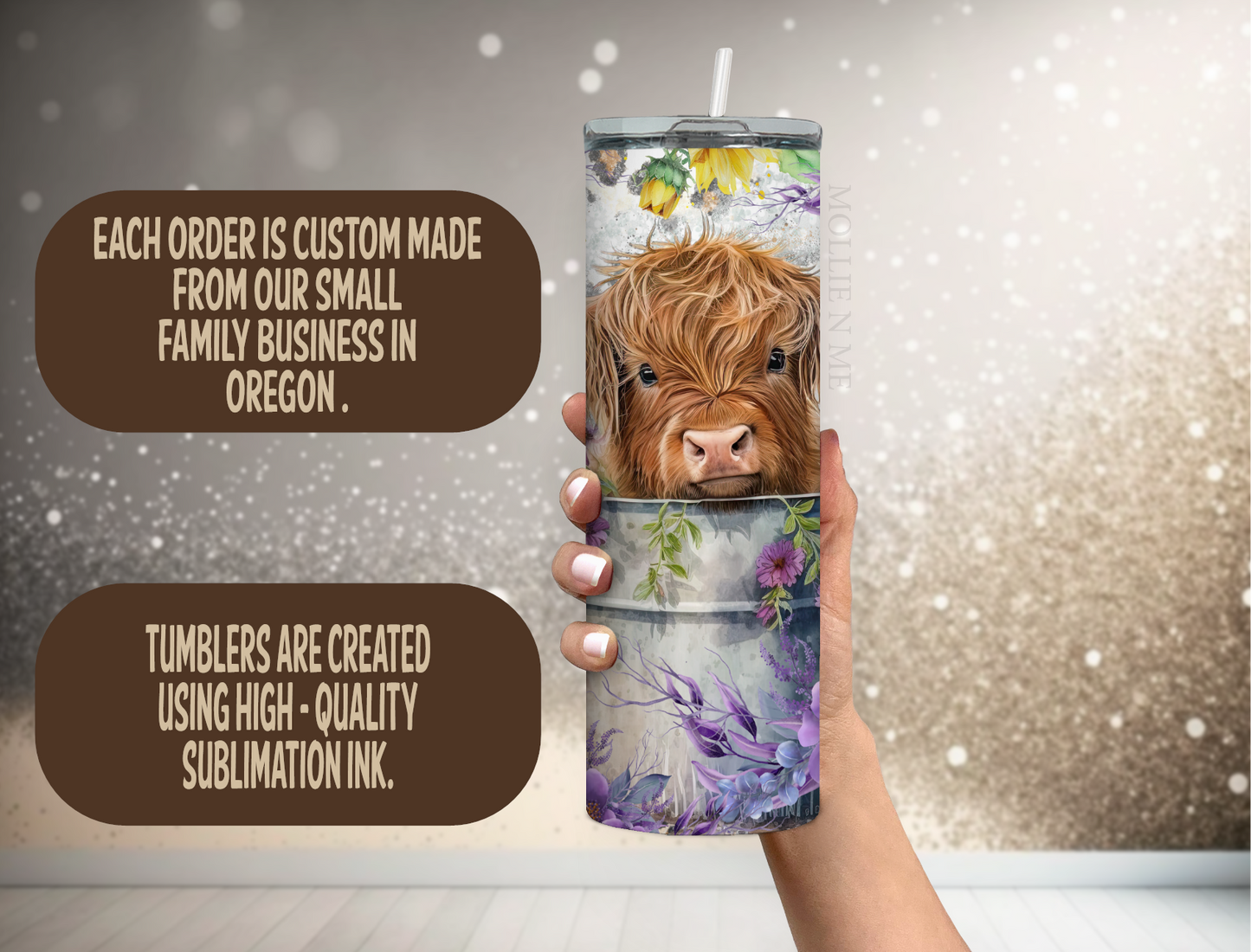 Highland Baby Cow Sunflower Purple Flower Tumbler