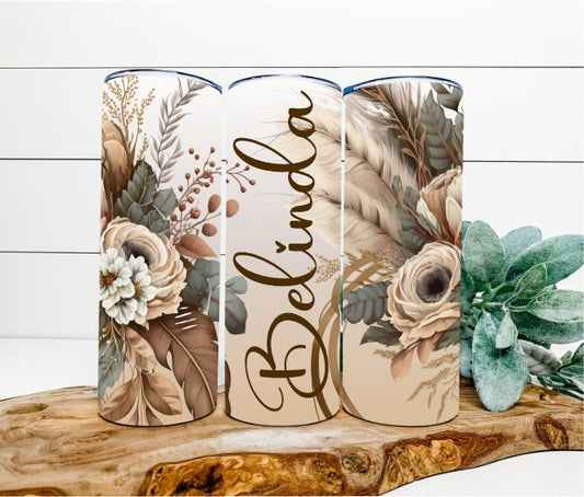 Personalized Boho Beige Floral Tumbler