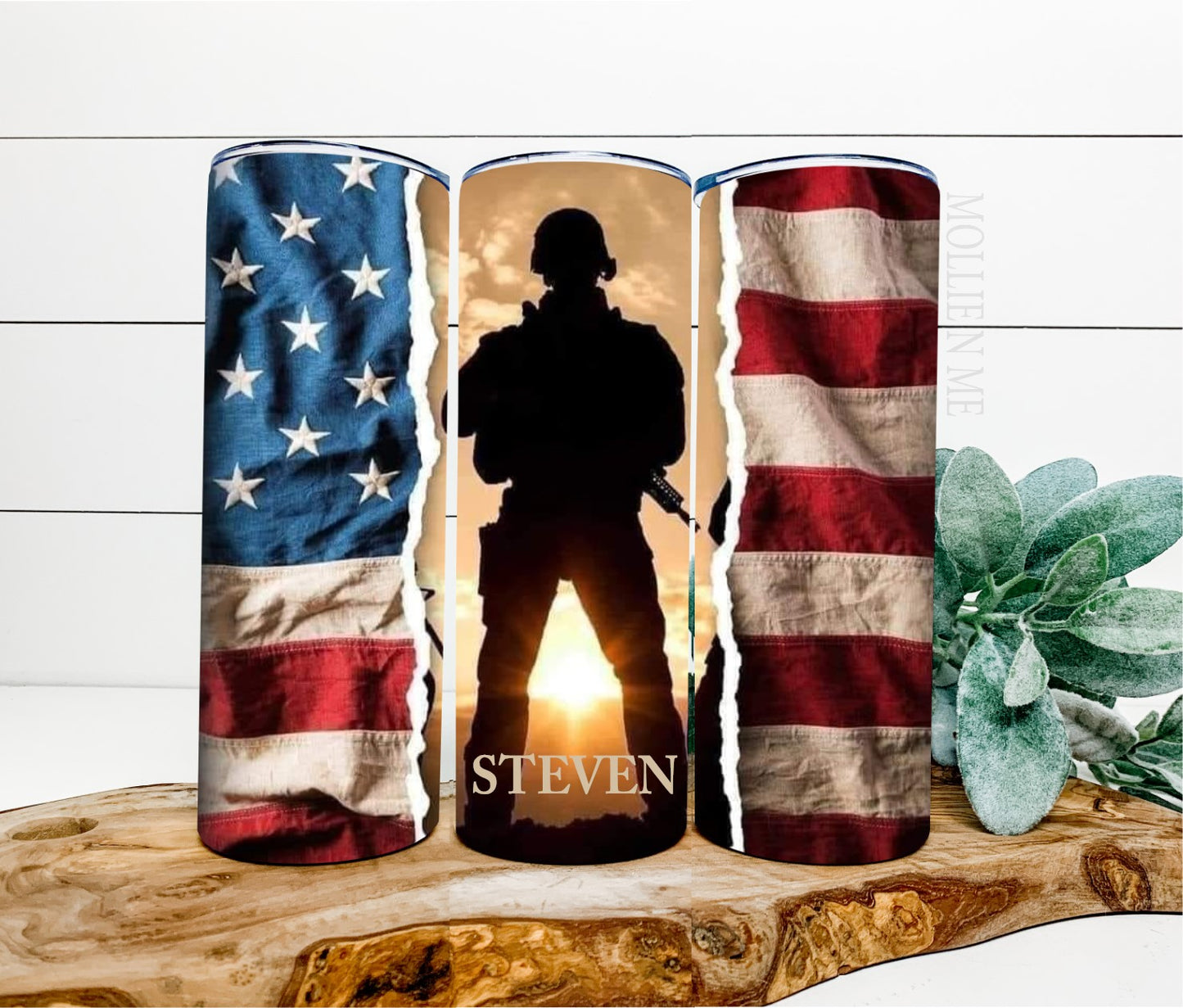 Personalized Military Soldier With Flag Tumbler