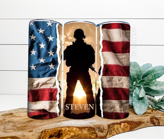 Personalized Military Soldier With Flag Tumbler
