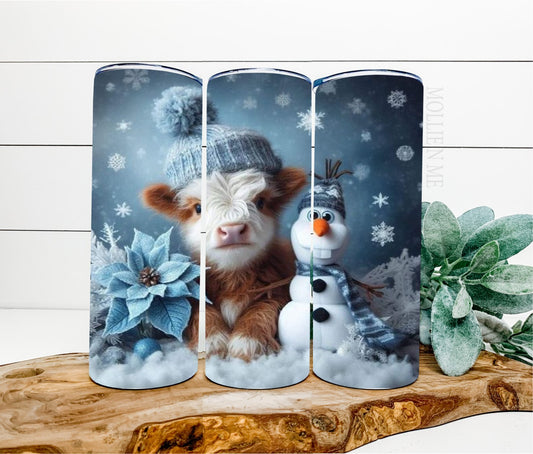 Highland Cow Winter Snowman Tumbler