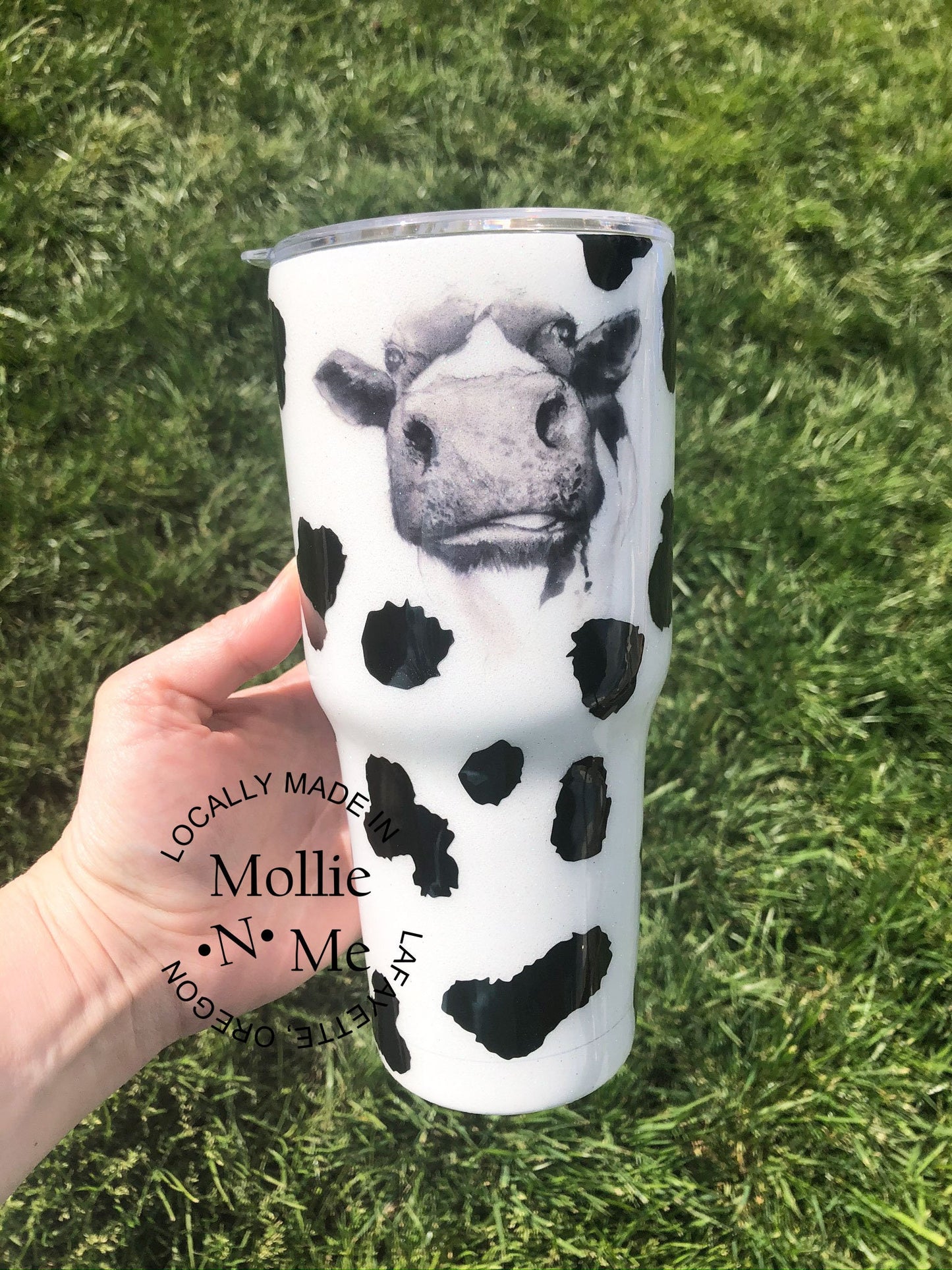 Cow Print Glitter Custom Tumbler