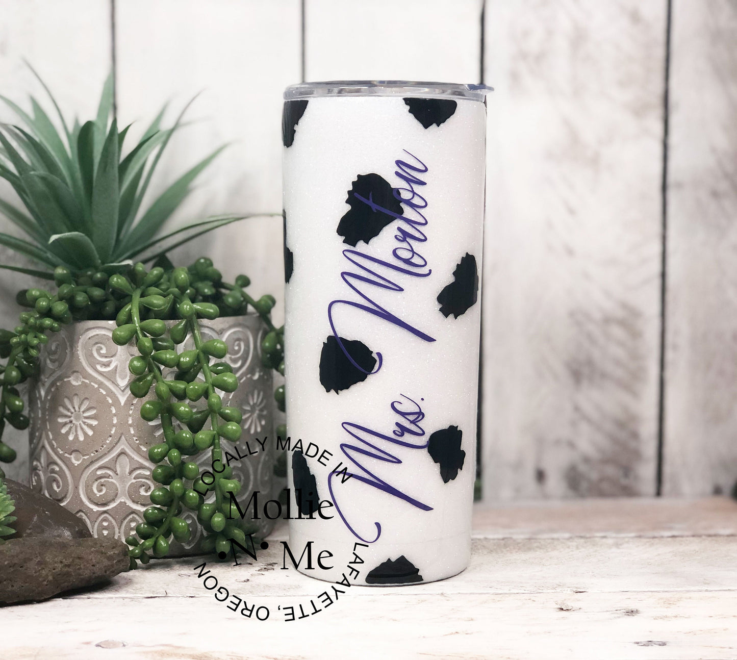 Cow Print Glitter Custom Tumbler