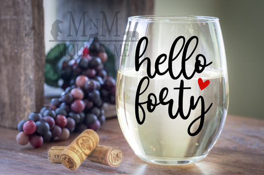 Hello Forty Wine Glass