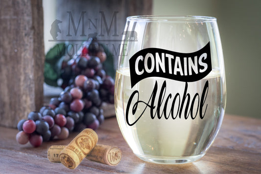 Contains Alcohol Stemless Wine Glass