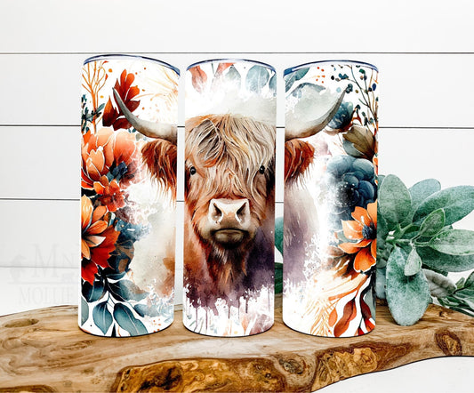 Highland Cow Floral Tumbler